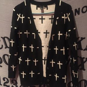 Forever 21 nu goth black and white cross cardigan